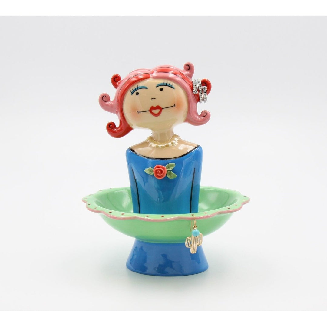 Ceramic Pink Hair Lady Jewelry Holder 6x5.25  Mom Image 2