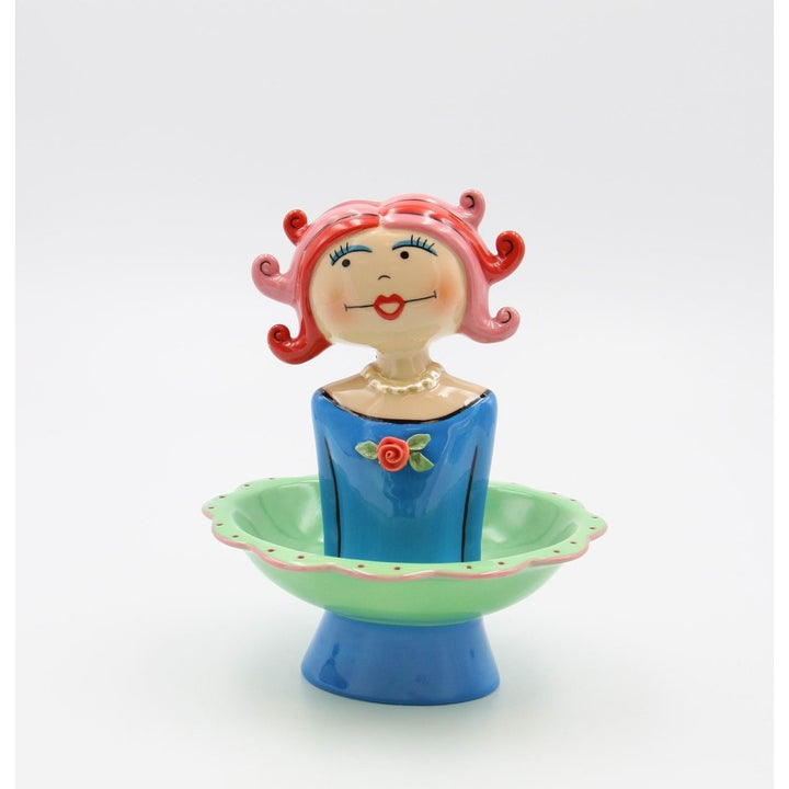 Ceramic Pink Hair Lady Jewelry Holder 6x5.25  Mom Image 3