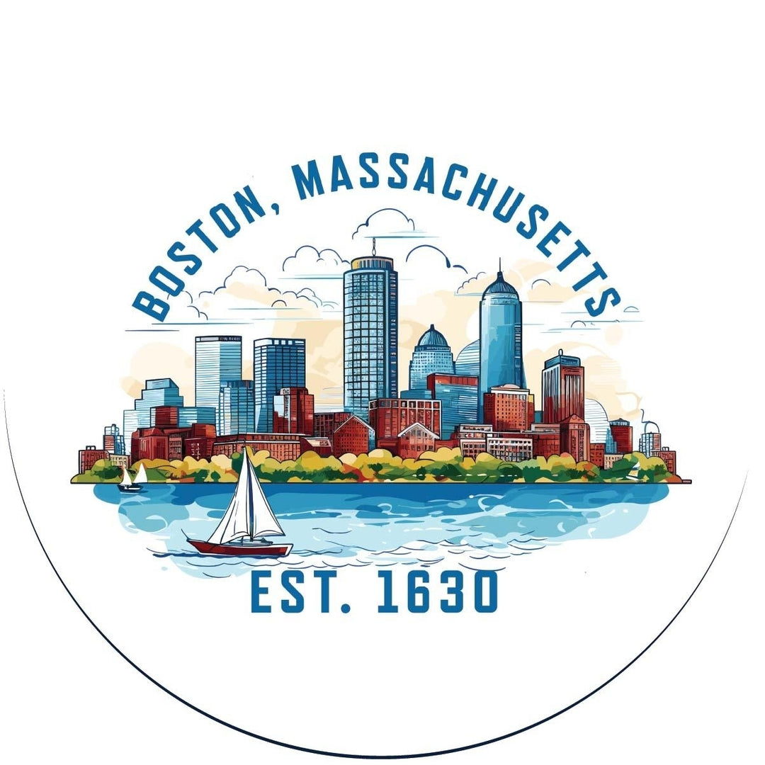 Boston Massachusetts B Souvenir Memories Round Durable Vinyl Decal Sticker Image 1