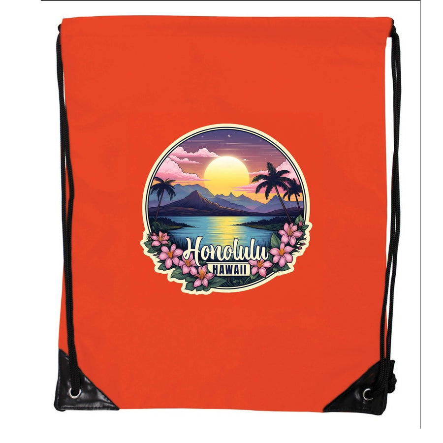 Honolulu Hawaii B Souvenir Cinch Bag with Drawstring Backpack Image 1