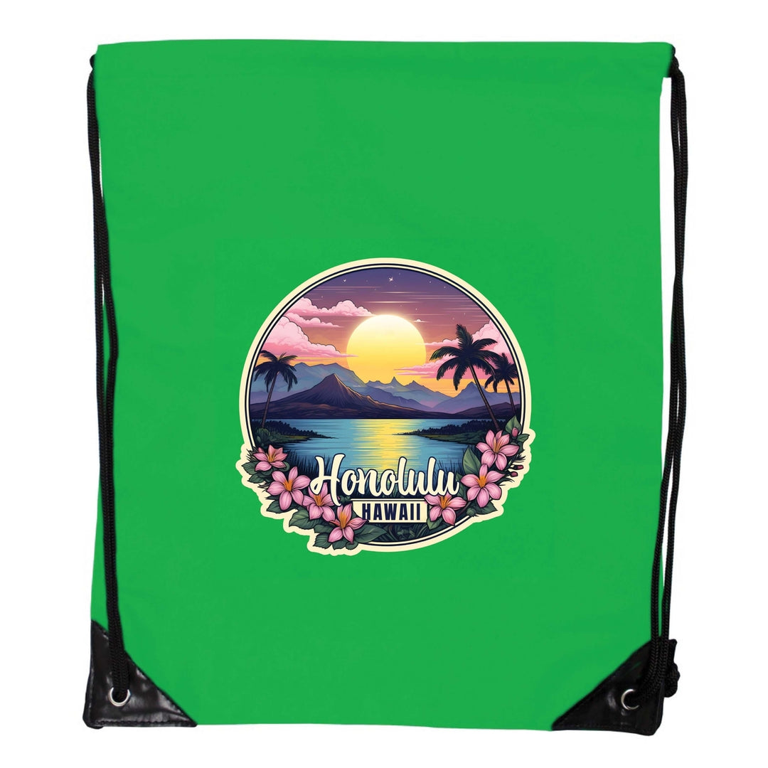 Honolulu Hawaii B Souvenir Cinch Bag with Drawstring Backpack Image 3