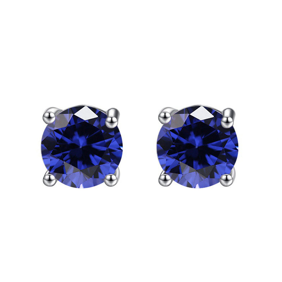 18k White Gold Plated 1-4 Carat Round Created Blue Sapphire Stud Earrings 4mm Image 1