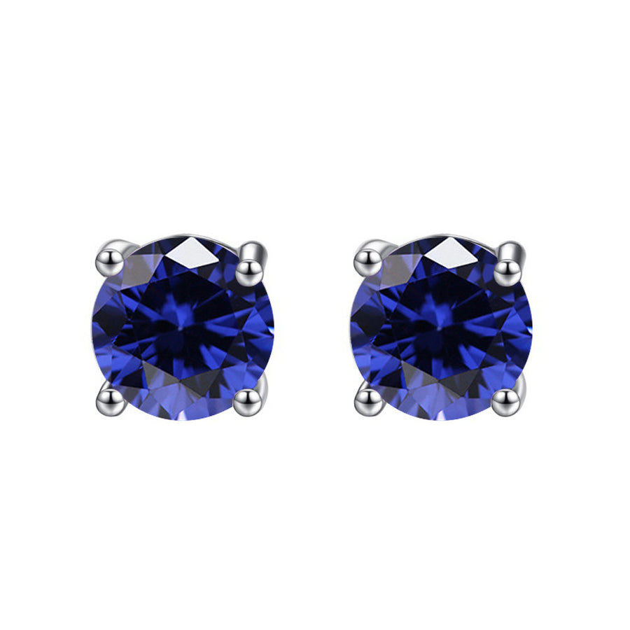 10k White Gold Plated 3 Carat Round Created Blue Sapphire Stud Earrings Image 1