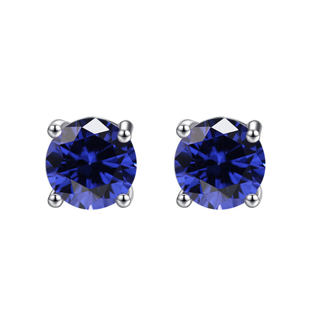 10k White Gold Plated 1-2 Carat Round Created Blue Sapphire Stud Earrings Image 1