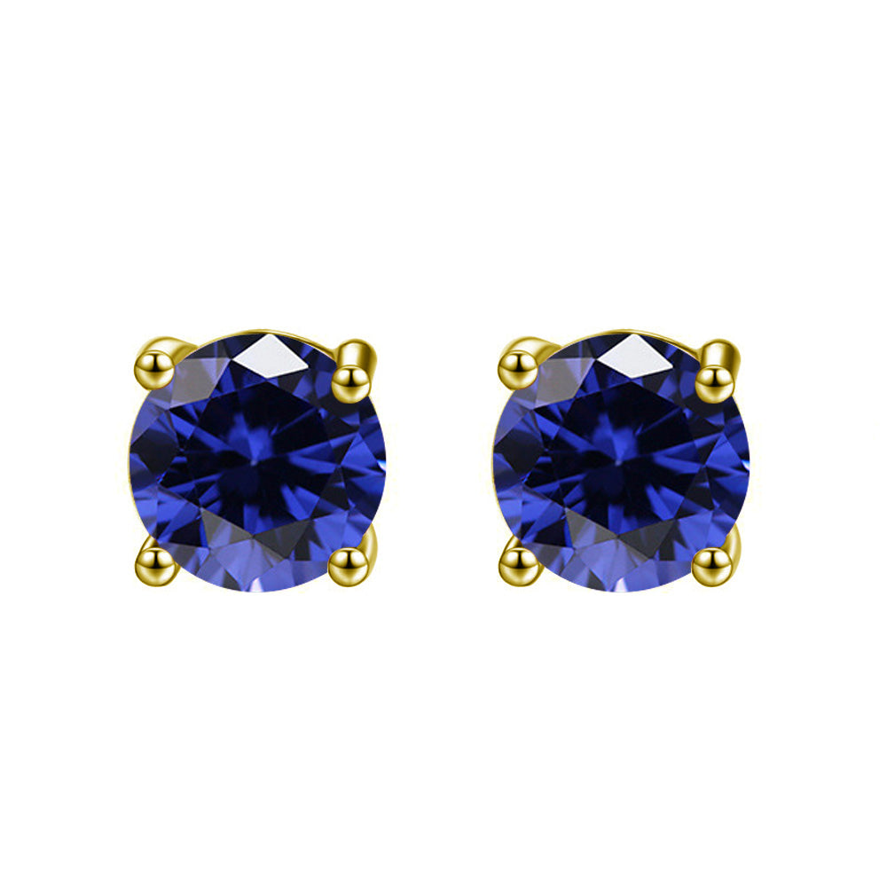 18k Yellow Gold Plated 1-4 Carat Round Created Blue Sapphire Stud Earrings 4mm Image 1