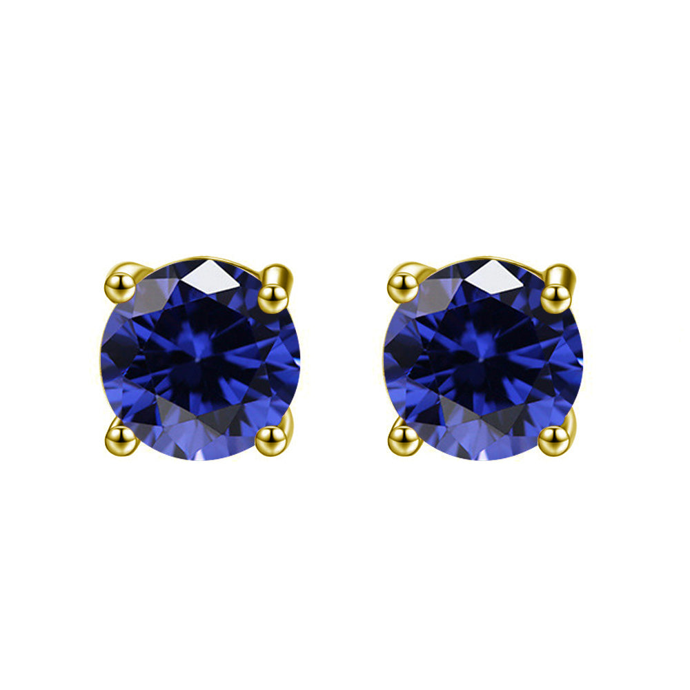 10k Yellow Gold Plated 4 Carat Round Created Blue Sapphire Stud Earrings Image 1
