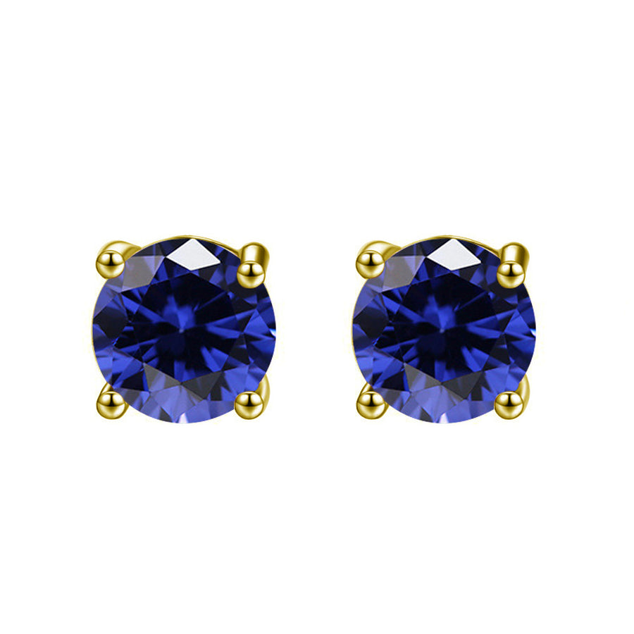 10k Yellow Gold Plated 3 Carat Round Created Blue Sapphire Stud Earrings Image 1