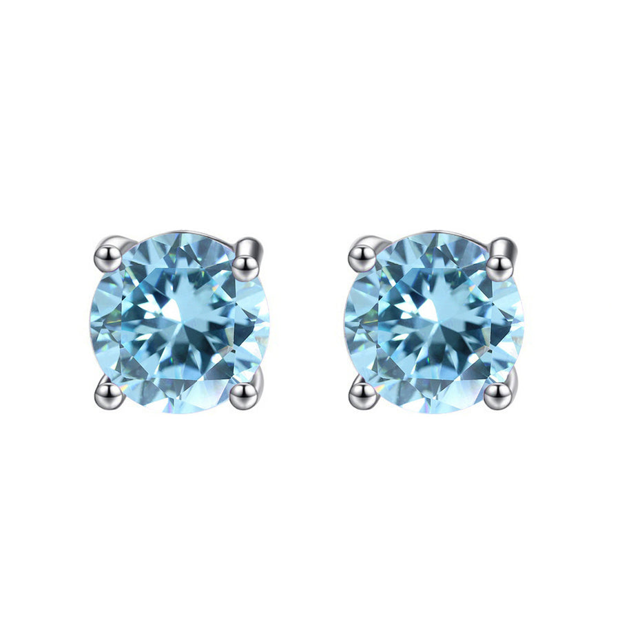 10k White Gold Plated 3 Ct Round Created Blue Topaz Stud Earrings Image 1