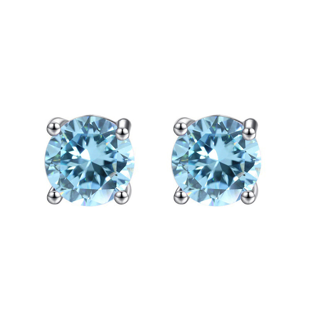 14k White Gold Plated 1-2 Carat Round Created Blue Topaz Sapphire Stud Earrings Image 1