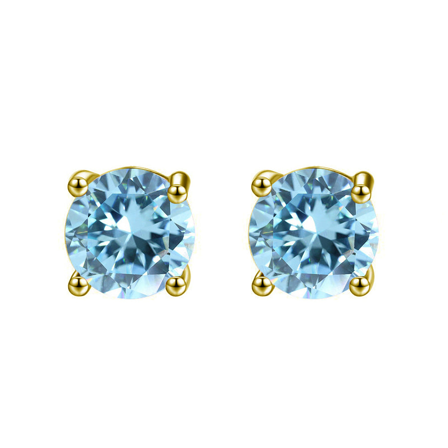 14k Yellow Gold Plated 1-2 Carat Round Created Blue Topaz Sapphire Stud Earrings Image 1