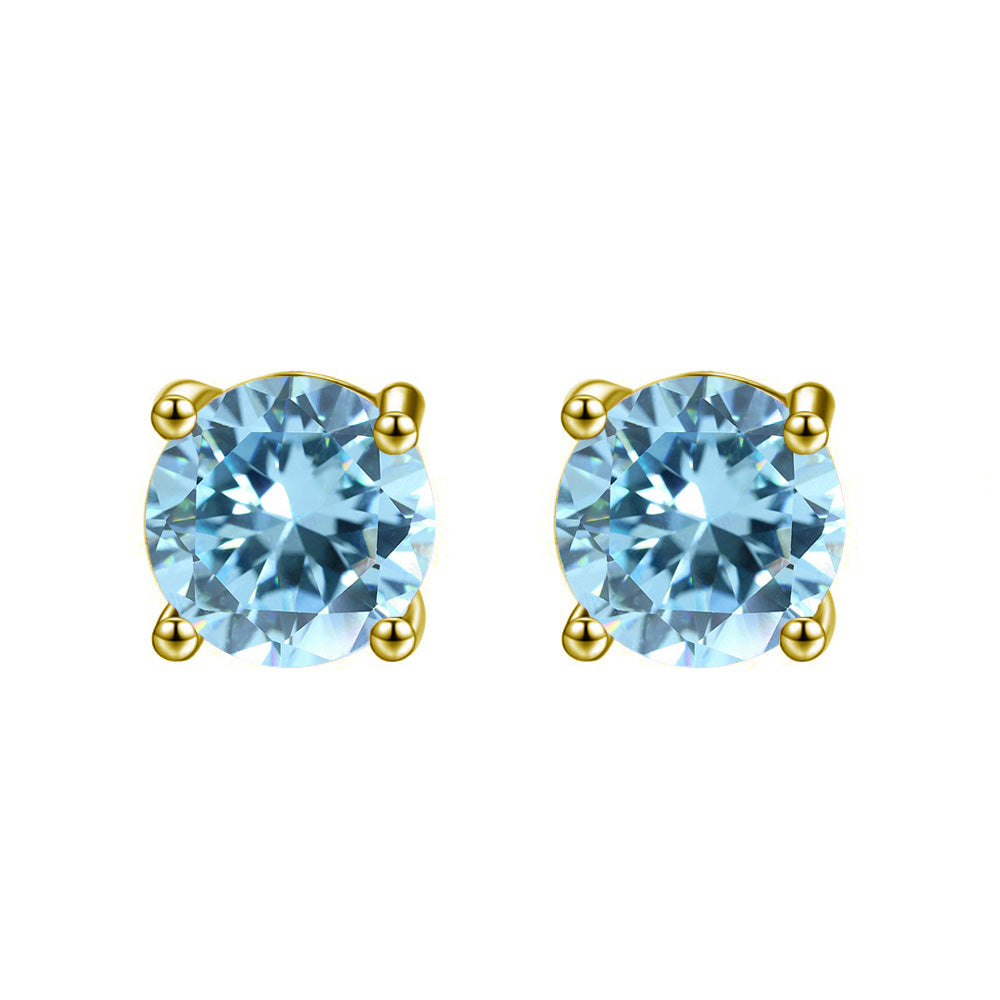 10k Yellow Gold Plated 4 Carat Round Created Blue Topaz Sapphire Stud Earrings Image 1