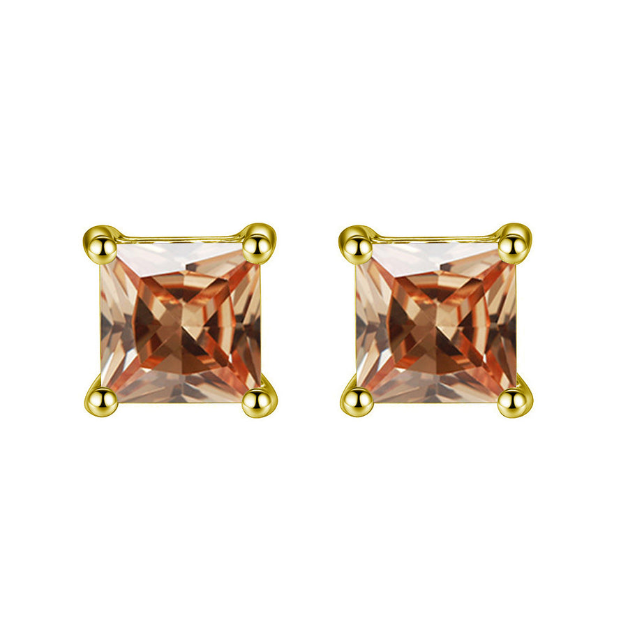 Paris Jewelry 10k Yellow Gold Plated 1-2 Carat Princess Cut Created Champagne Sapphire CZ Stud Earrings Image 1