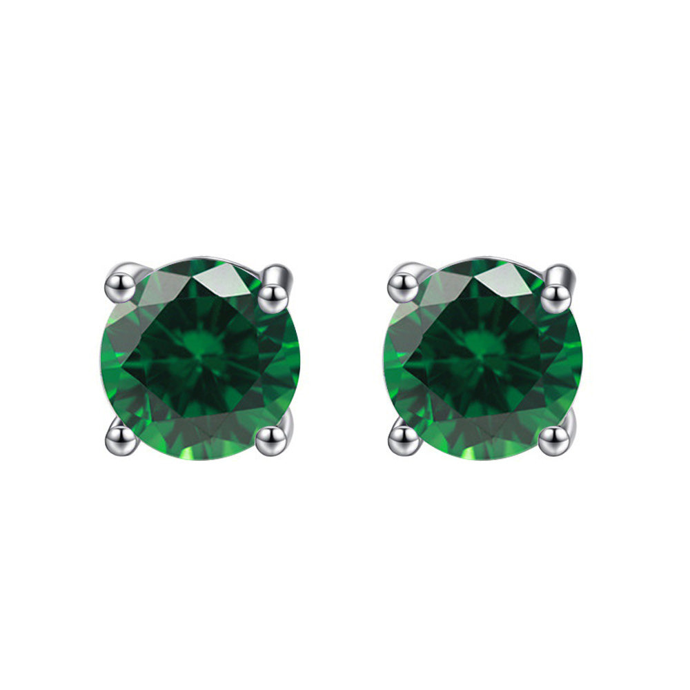 10k White Gold Plated 4 Ct Round Created Emerald Stud Earrings Image 1