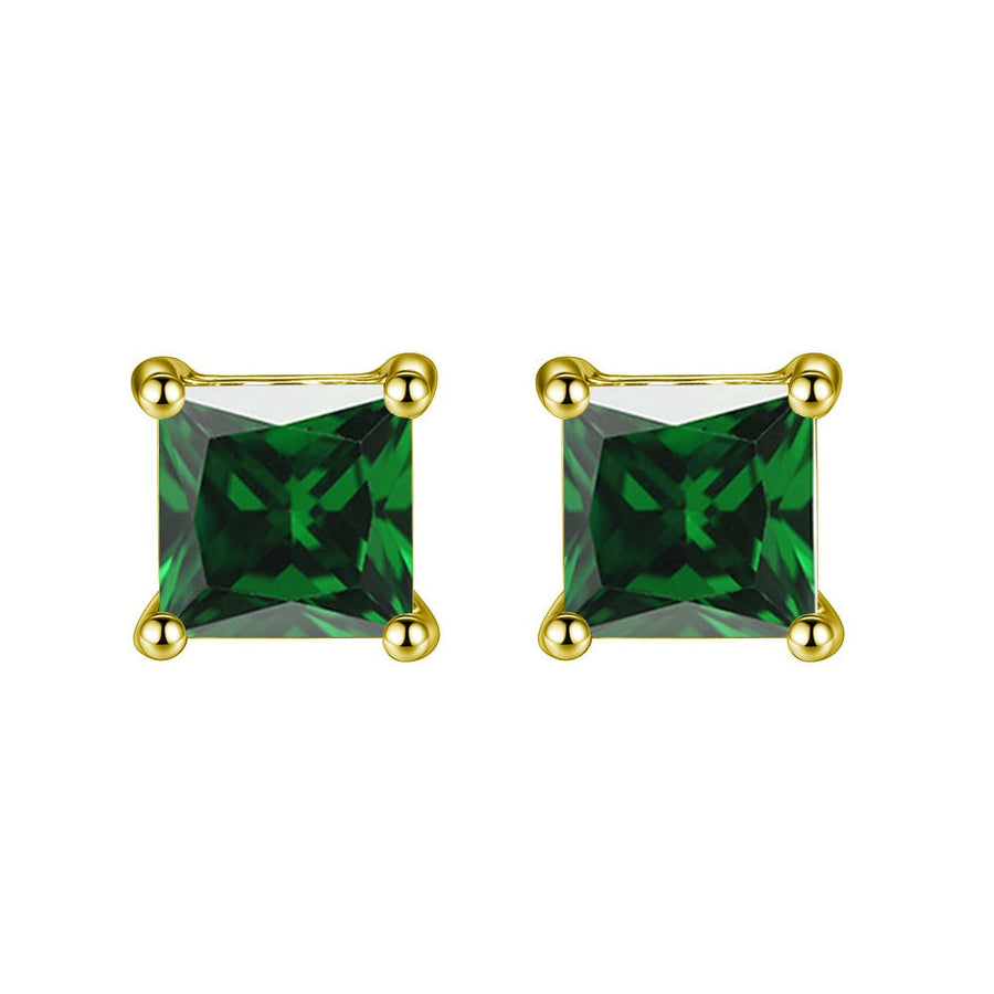 14k Yellow Gold Plated Created Emerald Stud Earrings 4 Ct Princess Cut Jewelry Image 1