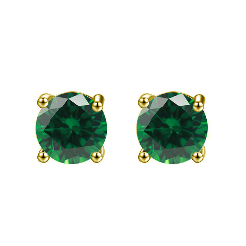 14k Yellow Gold Plated 1-2 Ct Round Created Emerald Stud Earrings Image 1