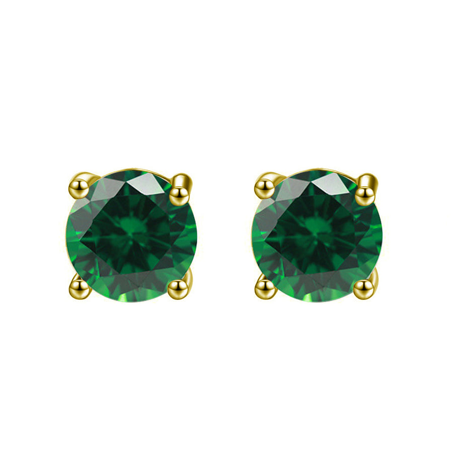 14k Yellow Gold Plated 2 Ct Round Created Emerald Stud Earrings Image 1