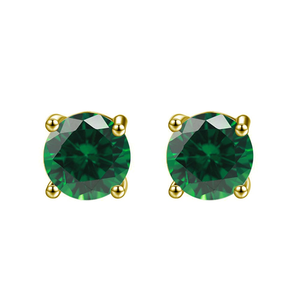 14k Yellow Gold Created Emerald Round Stud Earrings 4mm Womens Jewelry Gift Image 1