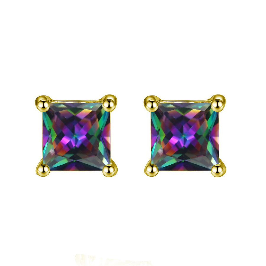 18k Yellow Gold Plated 1-4 Carat Princess Cut Created Mystic Topaz Stud Earrings 4mm Image 1