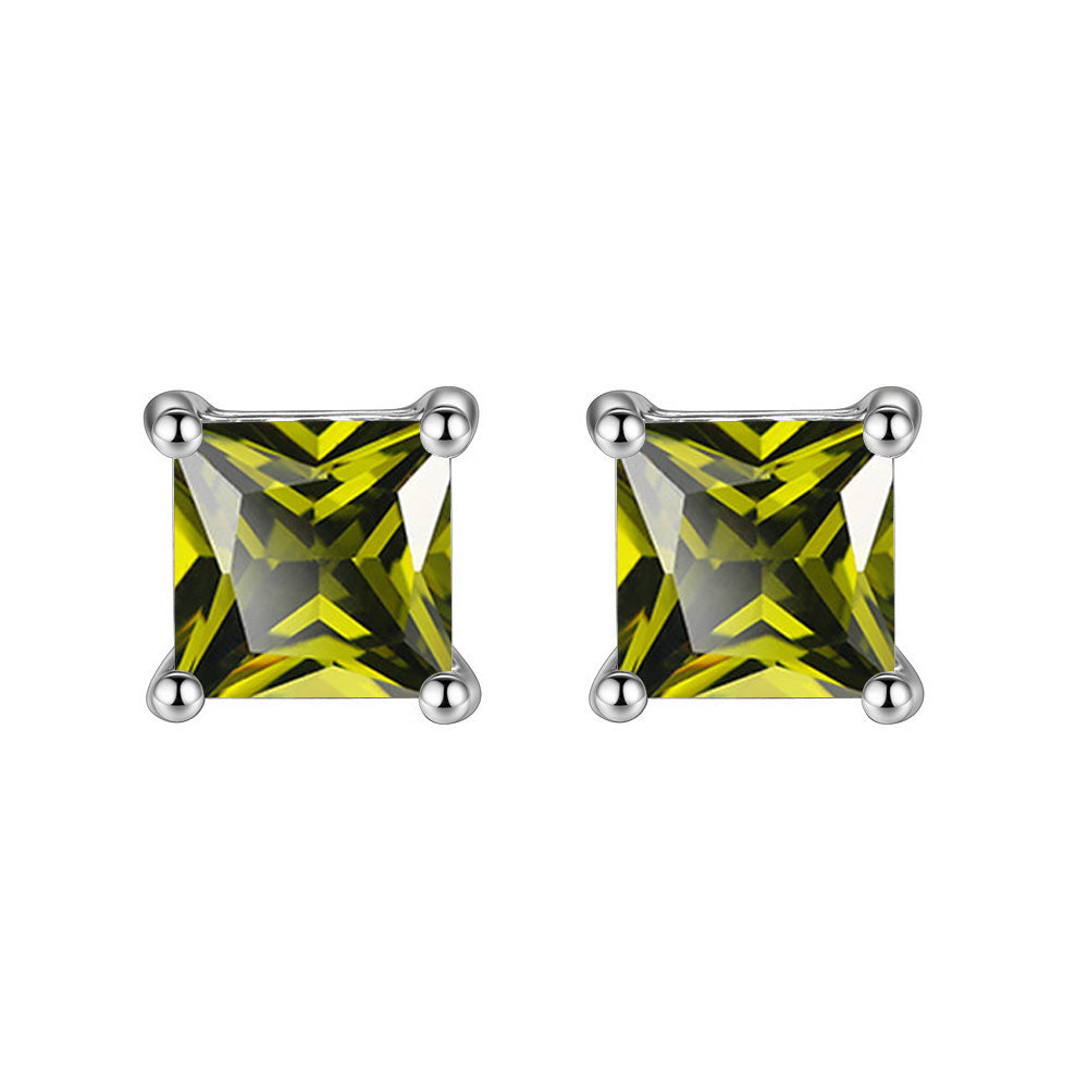 18k White Gold Plated 1-4 Carat Princess Cut Created Peridot Stud Earrings 4mm Image 1