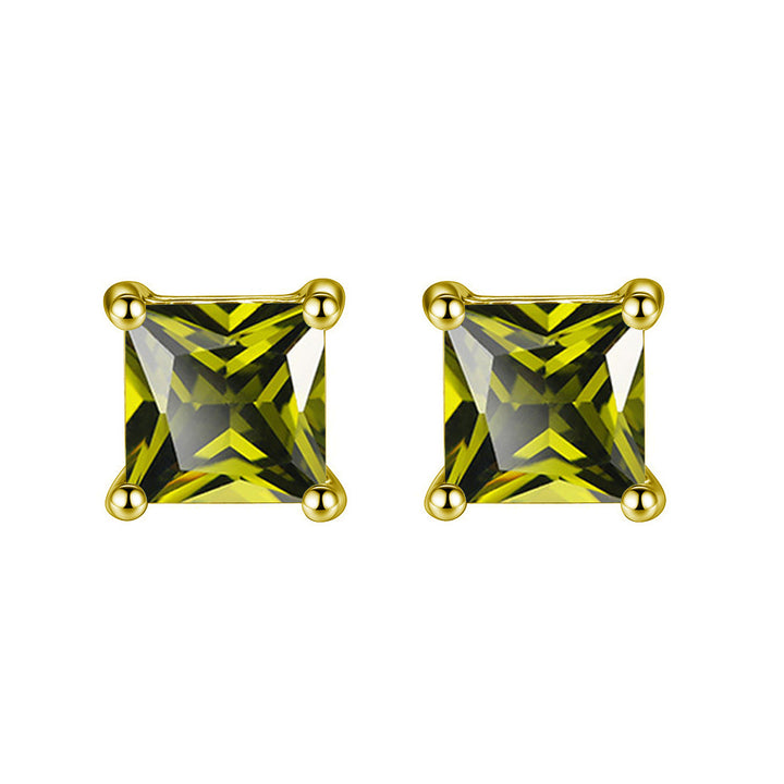 24k Yellow Gold Plated Peridot Princess Cut Stud Earrings 2 Cttw Green Jewelry Image 1