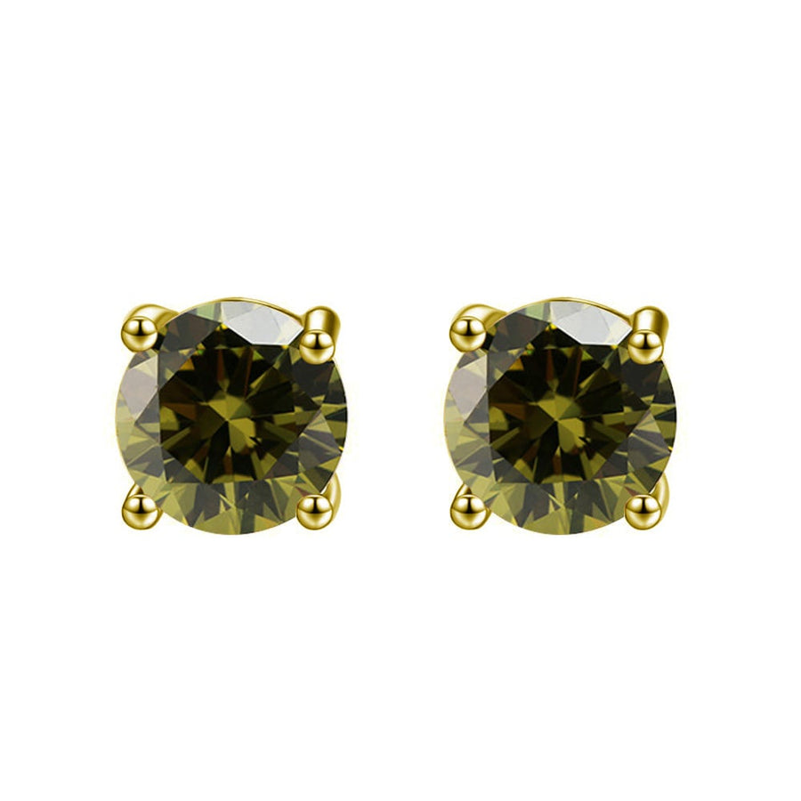 18k Yellow Gold Plated 1-4 Carat Created Halo Round Peridot Stud Earrings 4mm Image 1