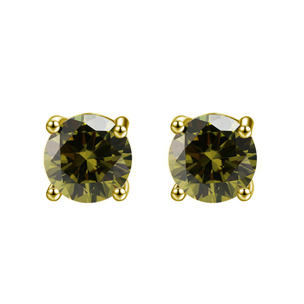 18k Yellow Gold Plated 1-4 Carat Round Created Peridot Stud Earrings 4mm Image 1