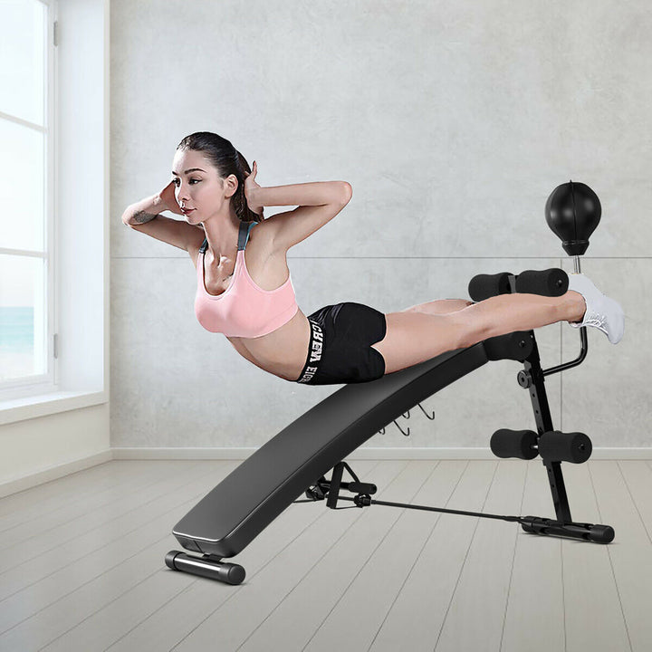 Adjustable Incline Curved Workout Fitness Sit Up Bench with Speed Ball 2 straps Image 4