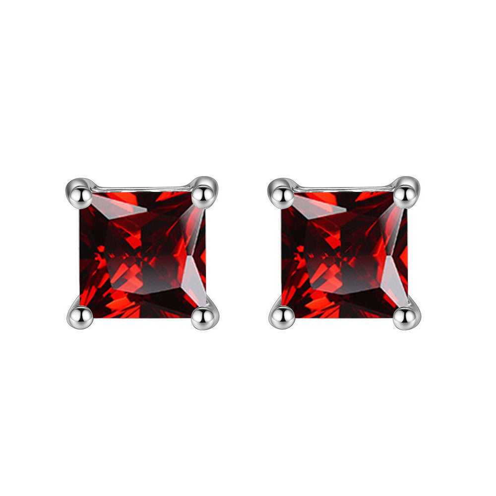 18k White Gold Plated 1-4 Carat Princess Cut Created Ruby Stud Earrings 4mm Image 1