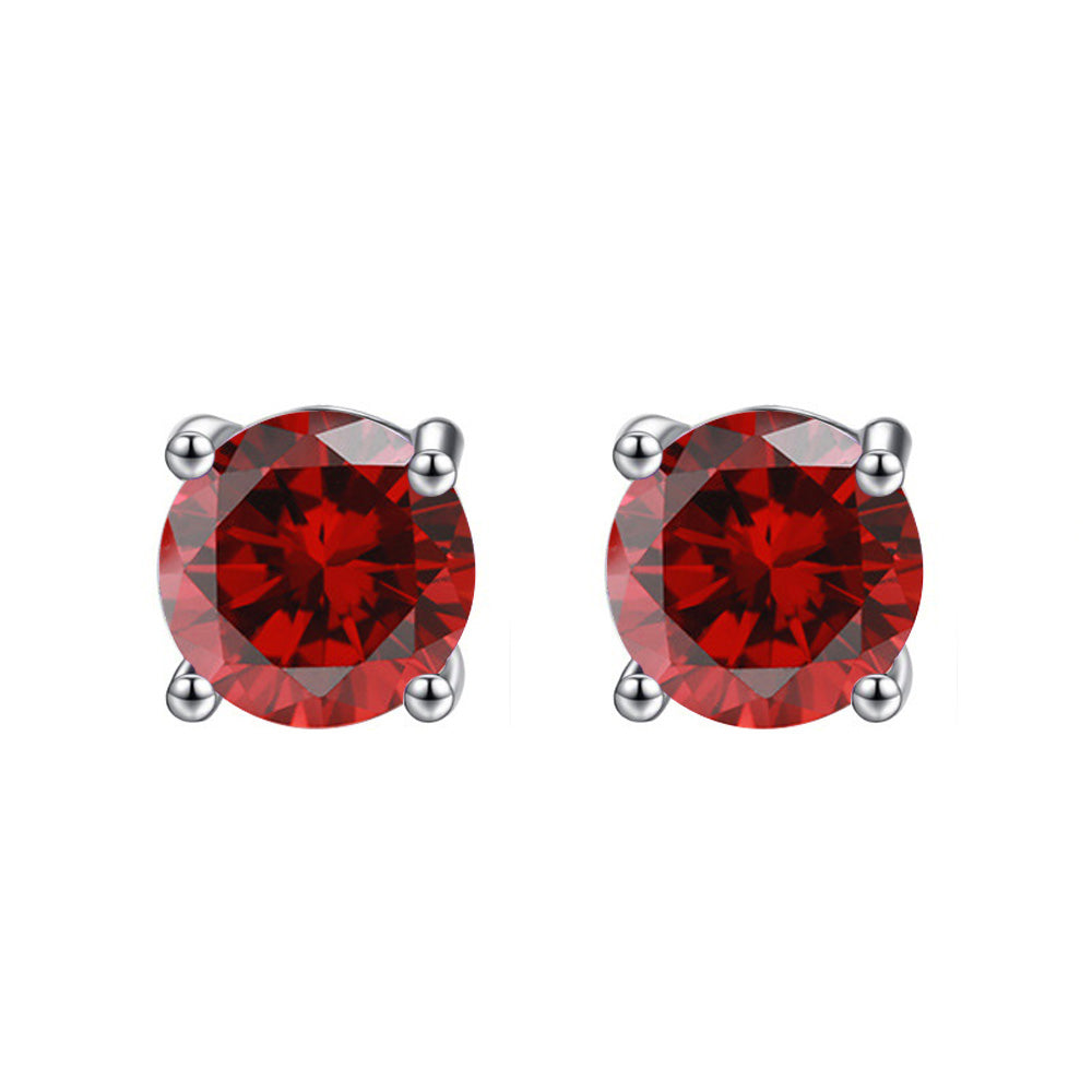 18k White Gold Plated 1/4 Carat Round Created Ruby Stud Earrings 4mm Red Image 1