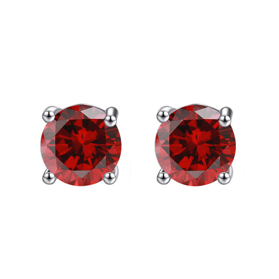 10k White Gold Plated 4 Ct Round Created Ruby Stud Earrings Image 1