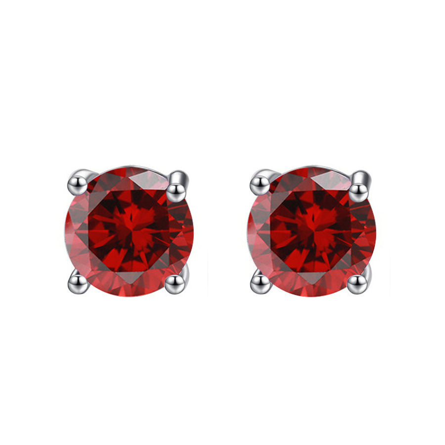 14k White Gold Plated 4 Ct Round Created Ruby Sapphire Stud Earrings Image 1