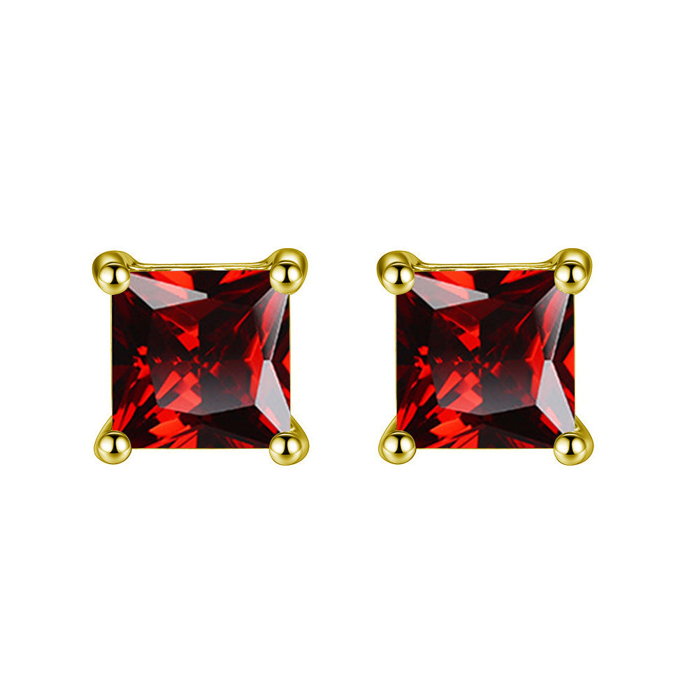 18k Yellow Gold Plated 1-4 Carat Princess Cut Created Ruby Stud Earrings 4mm Image 1