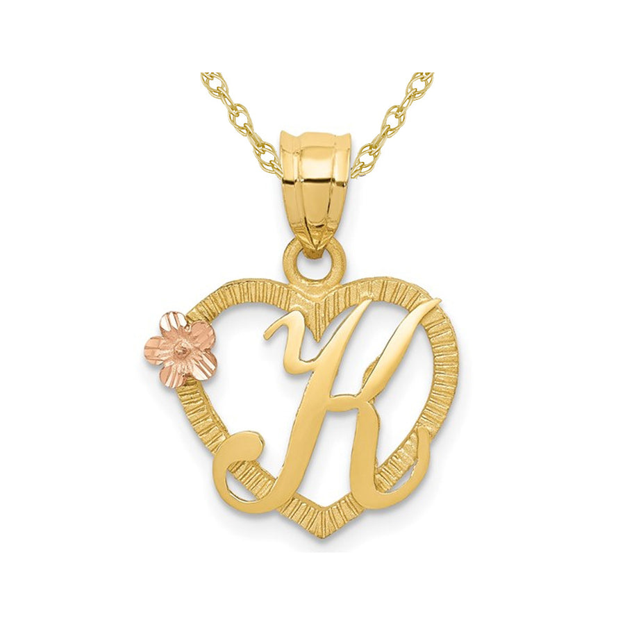 14K Yellow Gold Initial -K- Heart Necklace Pendant Charm with Chain Image 1