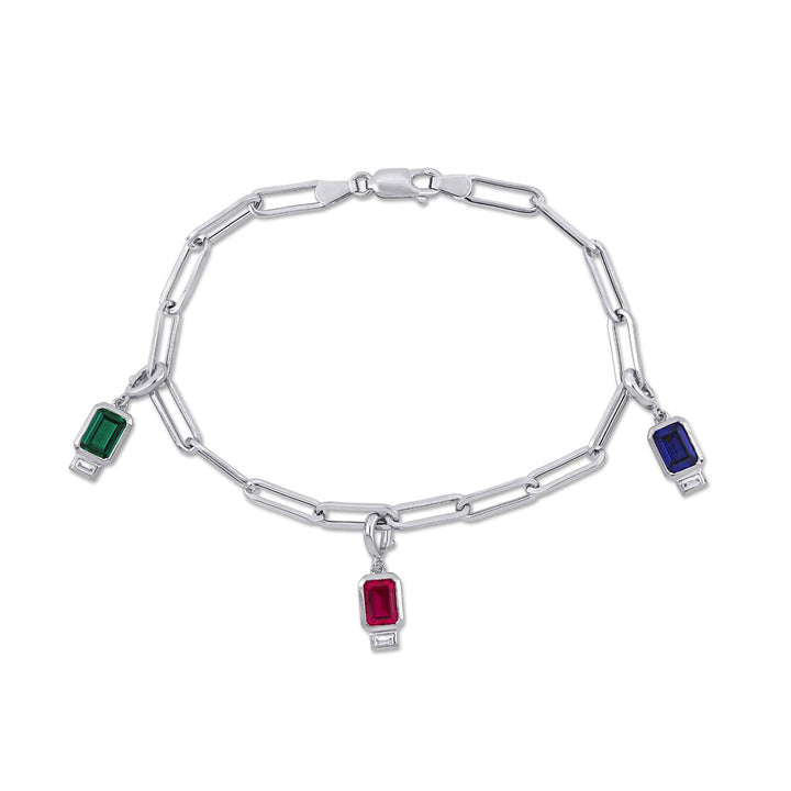 4.24 Carat (ctw) Lab-Created Ruby Blue Sapphire and Emerald Bracelet in Sterling Silver (7.50 Inches) Image 1