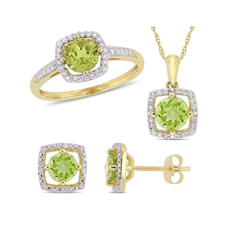 2.96 Carat (ctw) Peridot Heart RingPendant and Earrings Set in 10K Yellow Gold Image 1