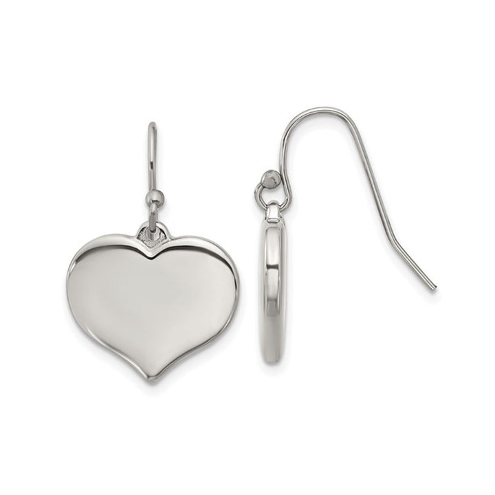 Stainless Steel Polished Heart Dangle Shepherd Hook Earrings Image 1