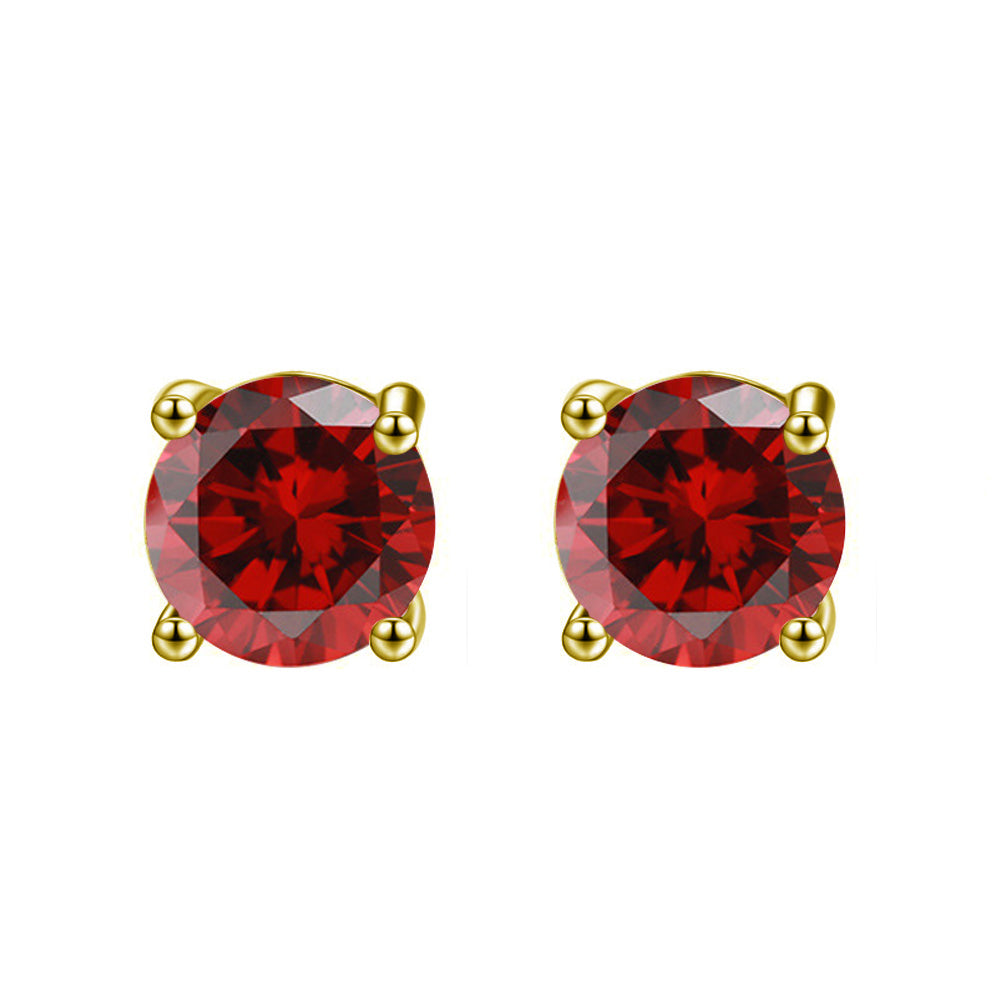 10k Yellow Gold Plated 1-2 Ct Round Created Ruby CZ Stud Earrings Image 1