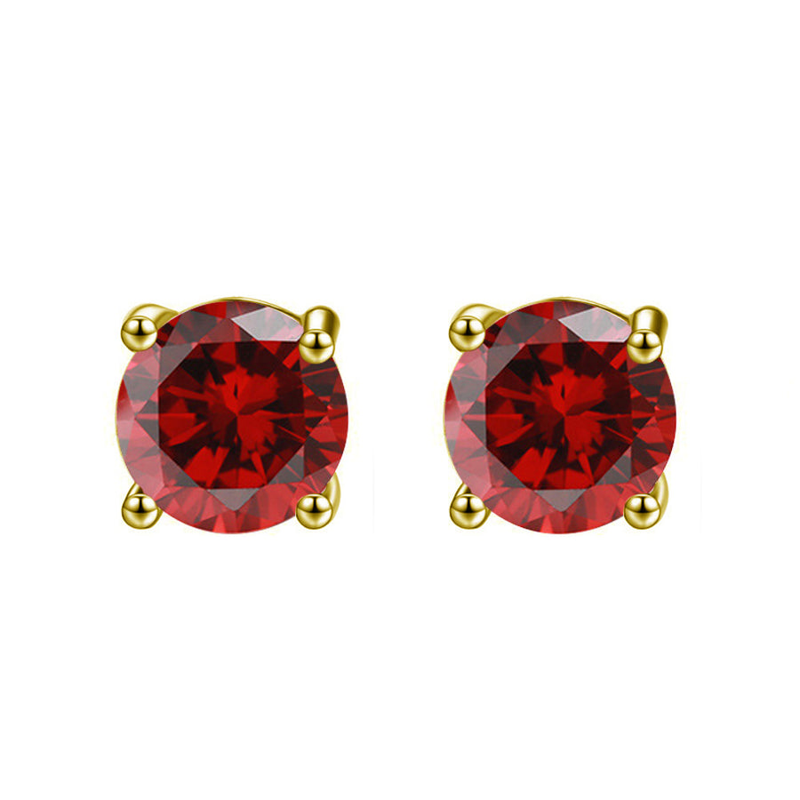 18k Yellow Gold Plated 1-4 Carat Round Created Ruby Stud Earrings 4mm Image 1