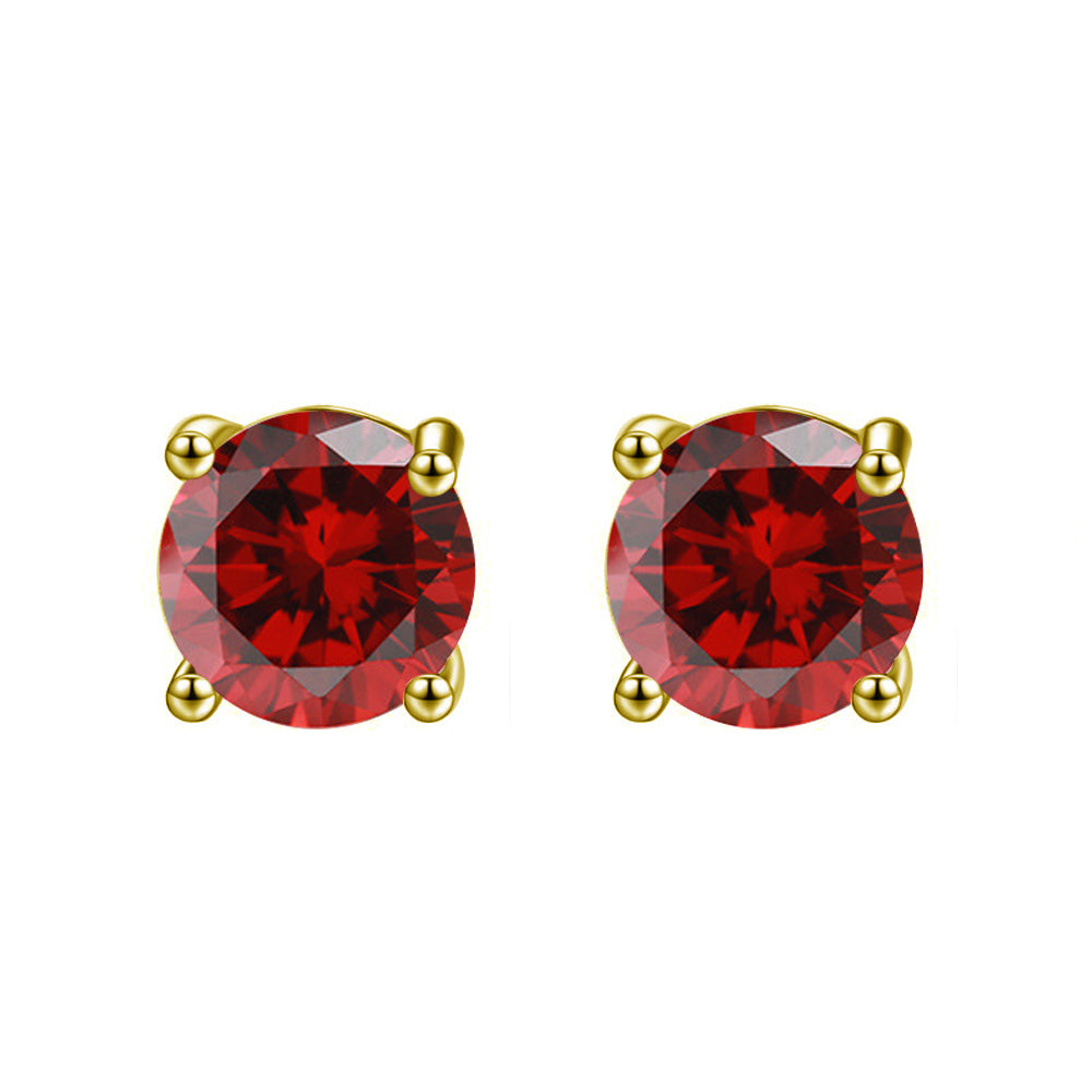 10k Yellow Gold Plated 3 Ct Round Created Ruby CZ Stud Earrings Image 1