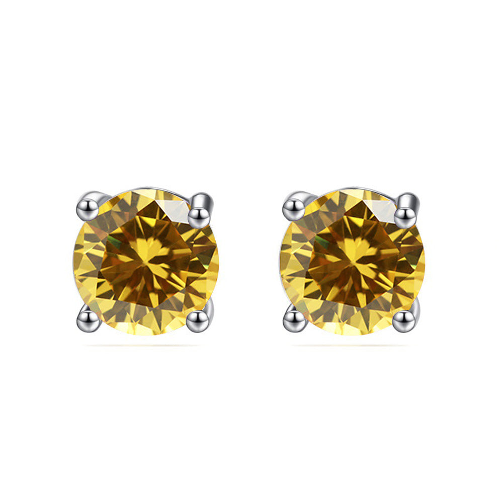 14k White Solid Gold Created Citrine Round Stud Earrings 4mm Image 1