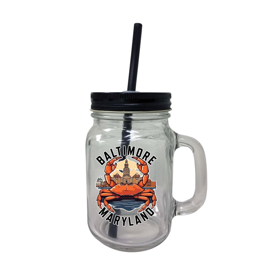 Baltimore Maryland D Souvenir Mason Jar With Lid and Straw Image 1