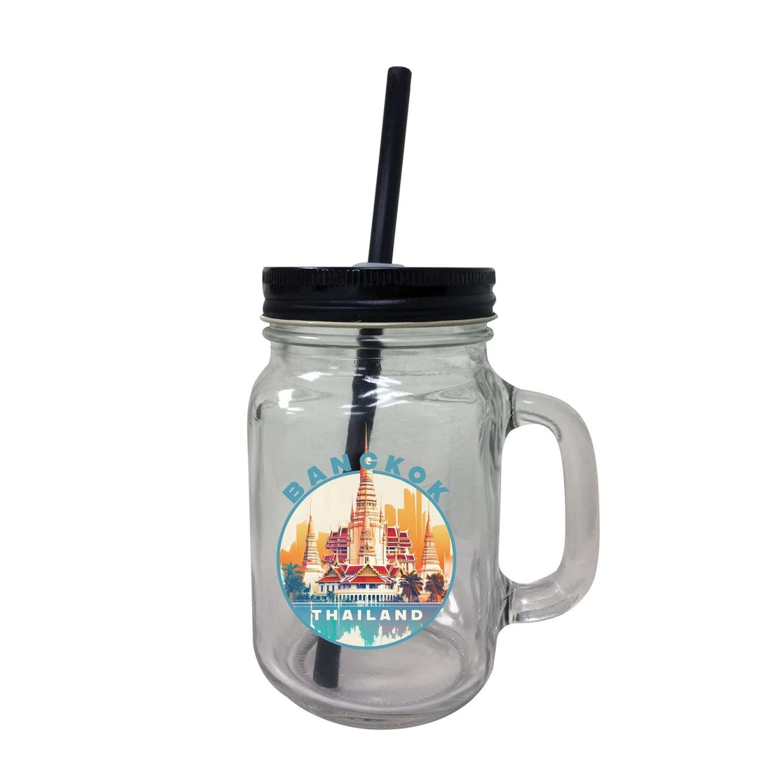 Bangkok Thailand C Souvenir Mason Jar With Lid and Straw Image 1