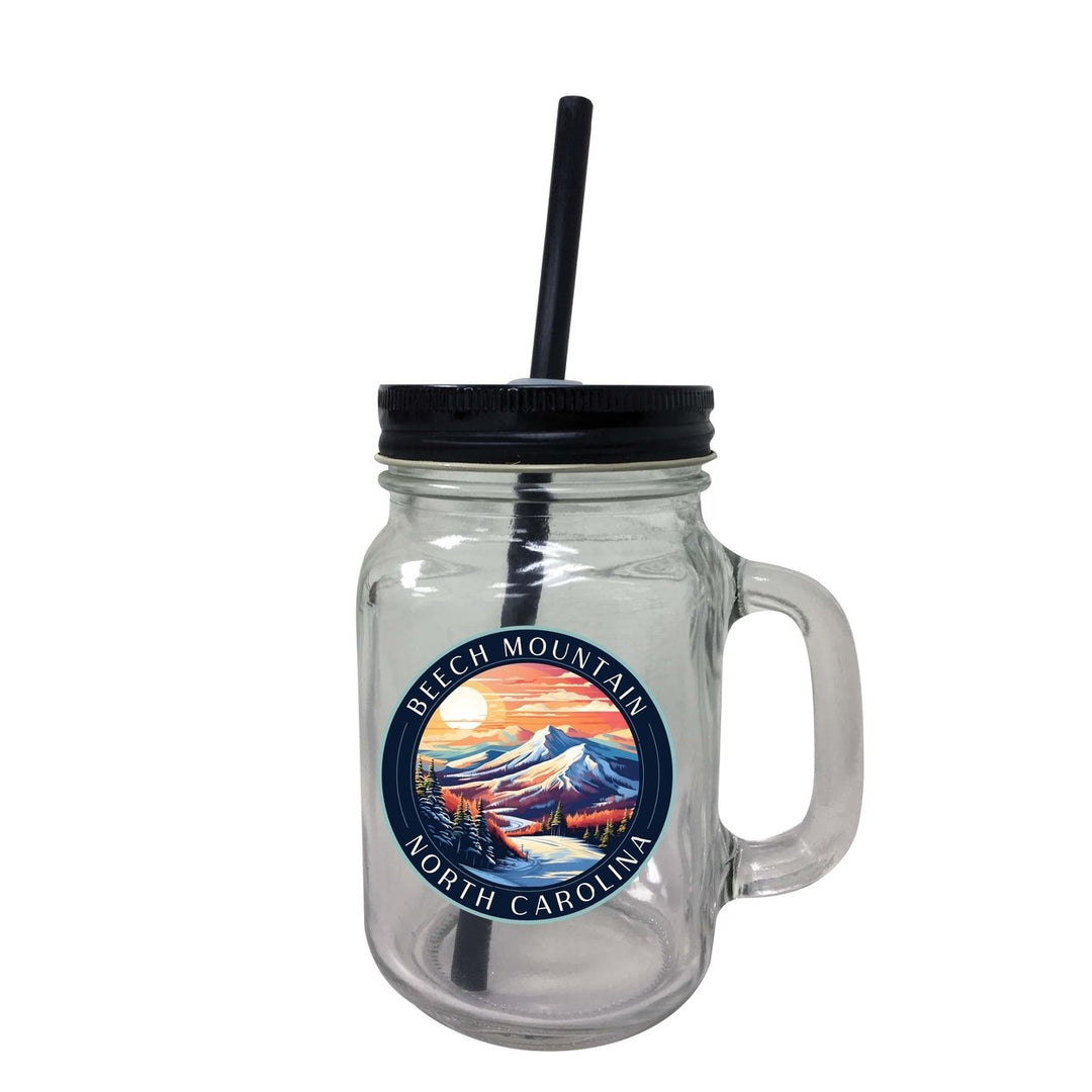 Beech Mountain North Carolina B Souvenir Mason Jar With Lid and Straw Image 1