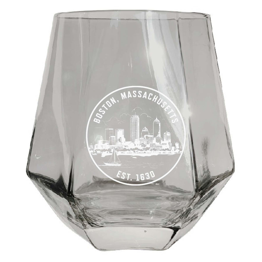 Boston Massachusetts Souvenir Wine Glass Engraved Diamond 15 oz Image 1