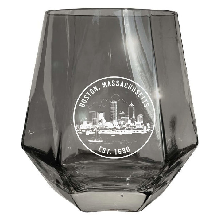 Boston Massachusetts Souvenir Wine Glass Engraved Diamond 15 oz Image 2