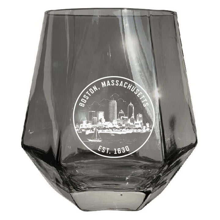 Boston Massachusetts Souvenir Wine Glass Engraved Diamond 15 oz Image 1