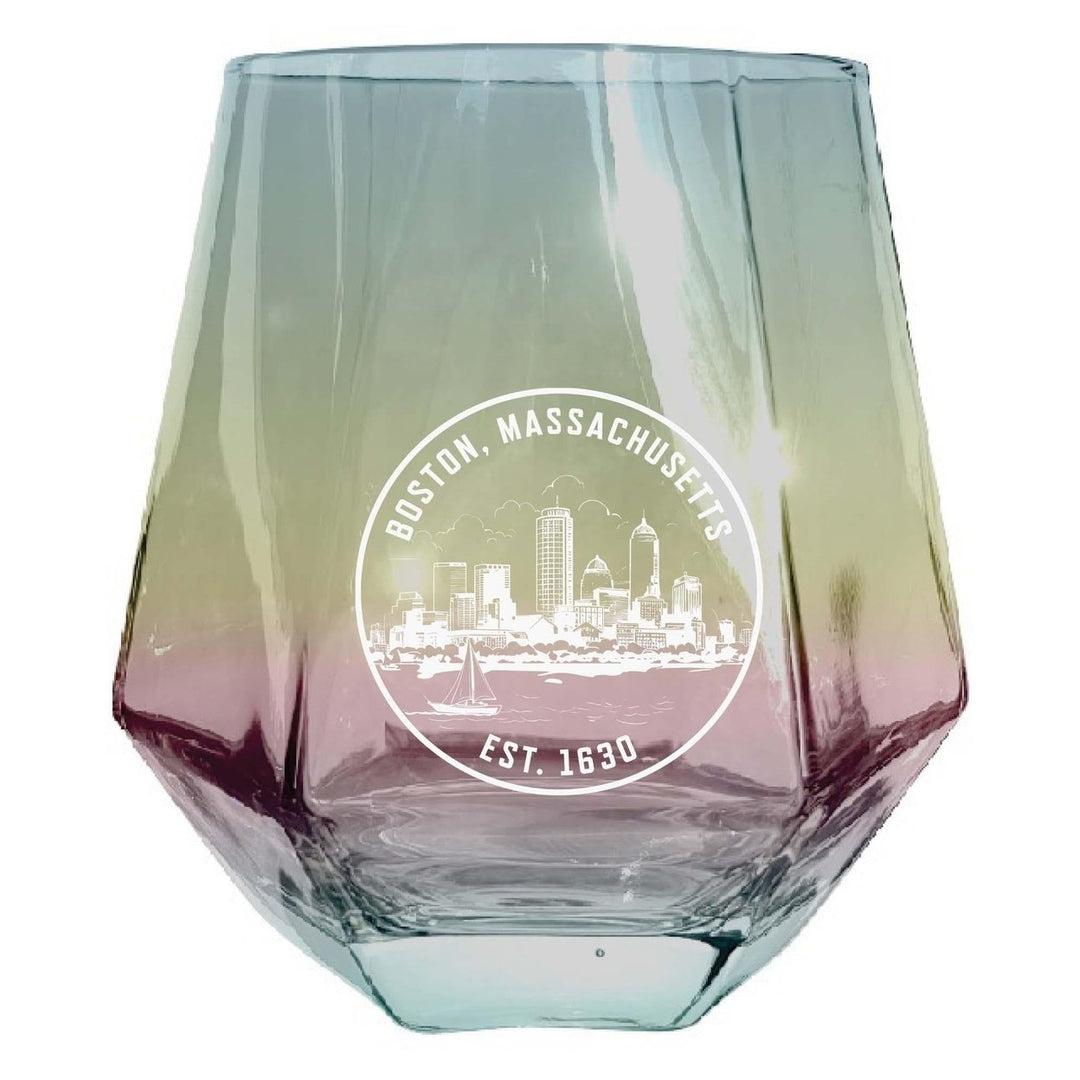 Boston Massachusetts Souvenir Wine Glass Engraved Diamond 15 oz Image 1