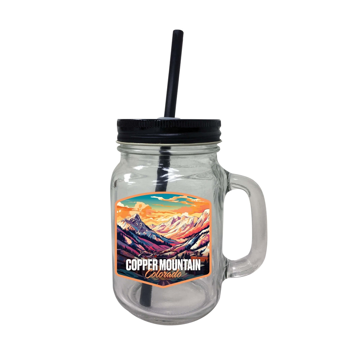 Copper Mountain A Souvenir Mason Jar With Lid and Straw Image 1