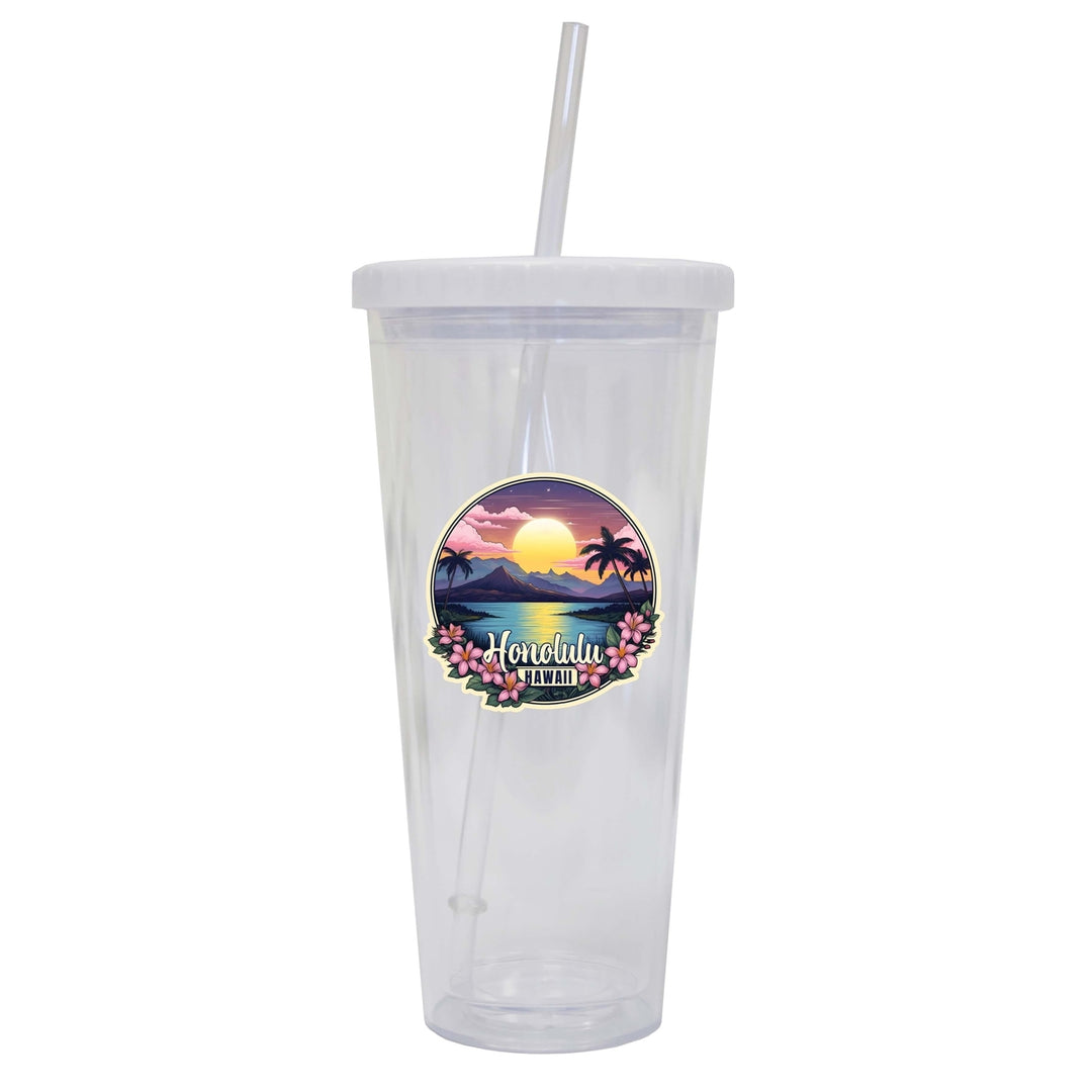 Honolulu Hawaii B Souvenir 24oz Tumbler With Lid and Straw Image 1