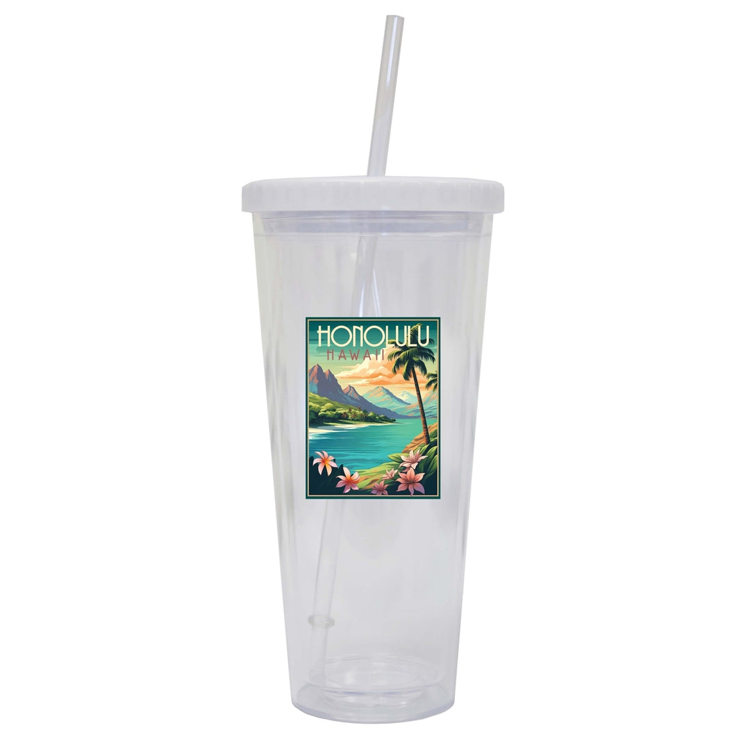 Honolulu Hawaii C Souvenir 24oz Tumbler With Lid and Straw Image 1